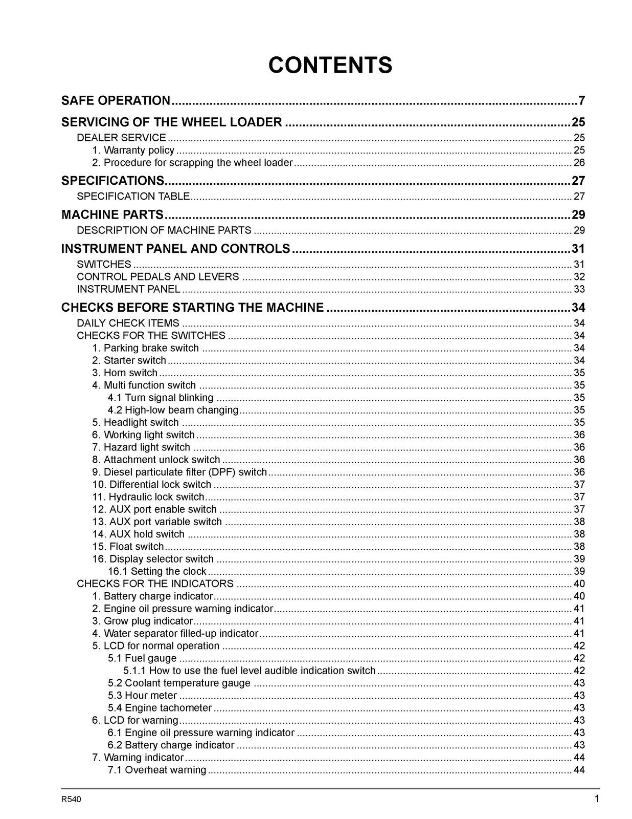KUBOTA R540 WHEEL LOADER OPERATORS MANUAL - STEEL WIRE BOUND - PROTECTIVE COVERS