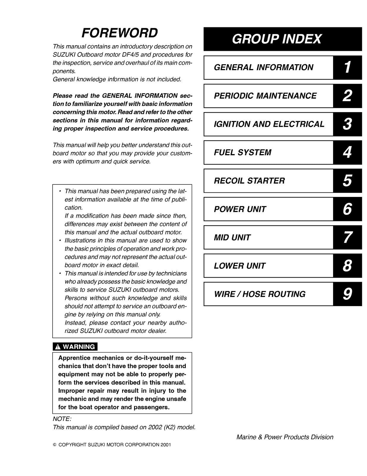 SUZUKI DF 4 5 FOUR STROKE OUTBOARD SERVICE MANUAL - WIRE BOUND - TOUGH COVERS