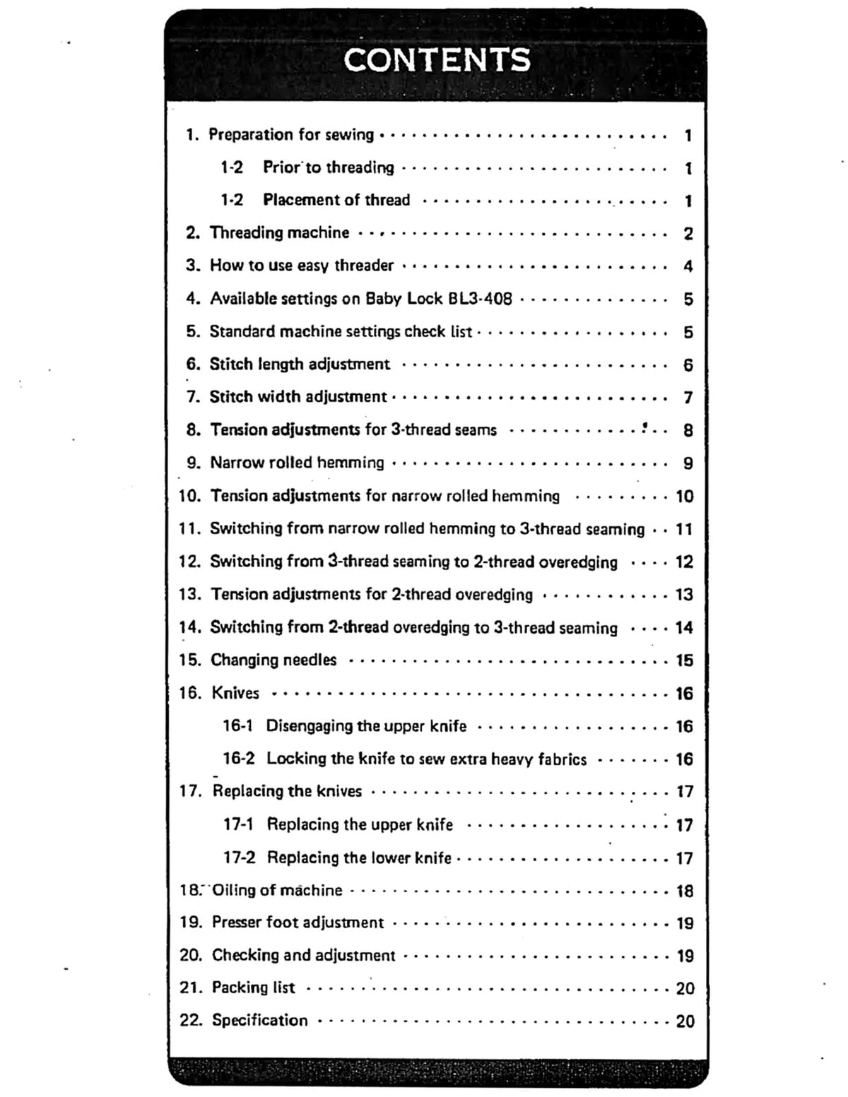 BABY LOCK BL3-408 Overlock Sewing Machine Instruction Booklet Manual - BOUND