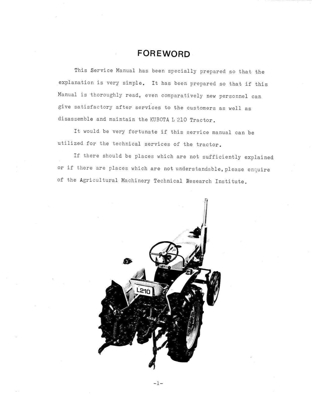 KUBOTA L210 TRACTOR WORKSHOP MANUAL WSM - STEEL WIRE BOUND - PROTECTIVE COVERS