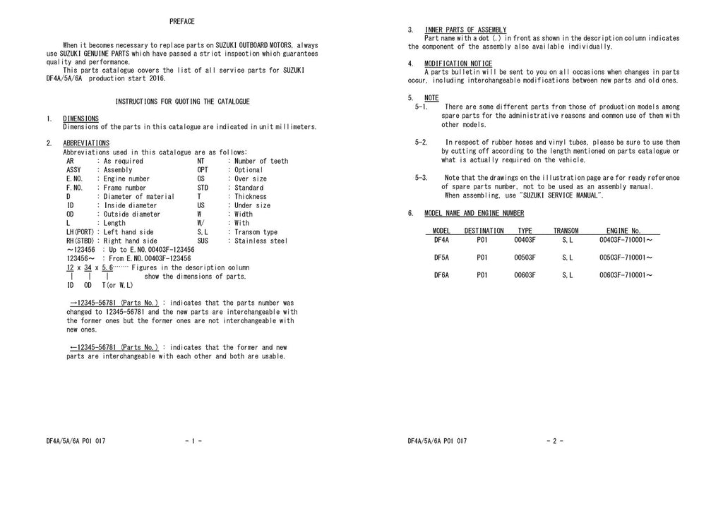 SUZUKI DF4A DF5A DF6A OUTBOARD PARTS CATALOGUE MANUAL - WIRE BOUND, TOUGH COVERS