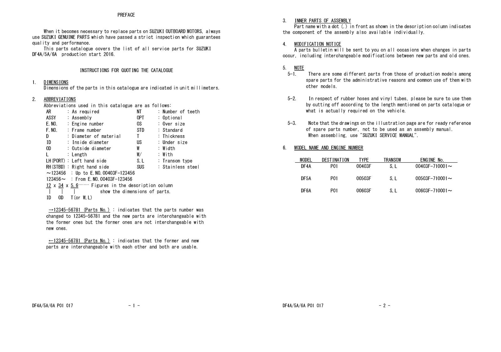 SUZUKI DF4A DF5A DF6A OUTBOARD PARTS CATALOGUE MANUAL - WIRE BOUND, TOUGH COVERS