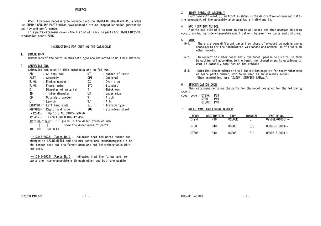 SUZUKI DT25 DF30 OUTBOARD PARTS CATALOGUE MANUAL - WIRE BOUND - THICK COVERS