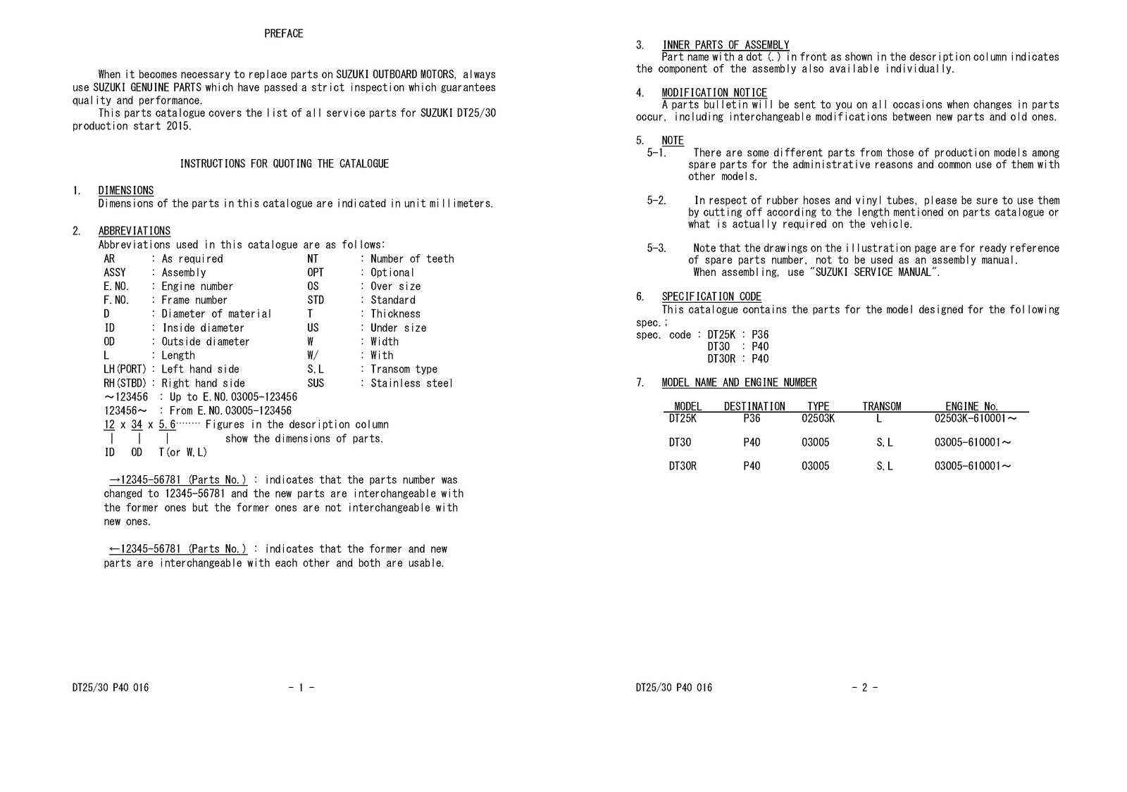SUZUKI DT25 DF30 OUTBOARD PARTS CATALOGUE MANUAL - WIRE BOUND - THICK COVERS