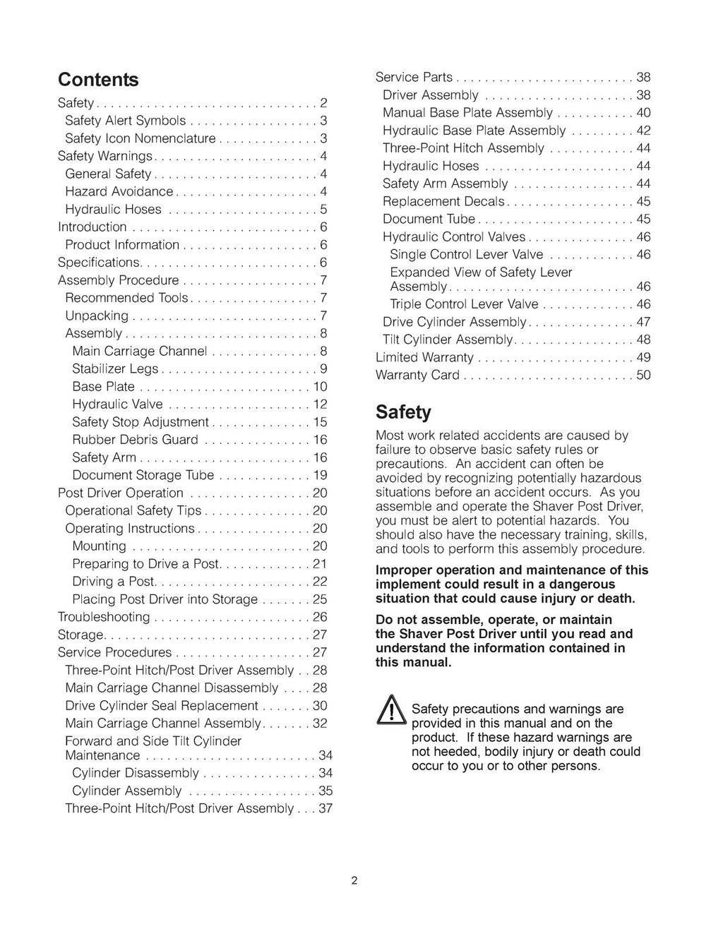 SHAVER Hydraulic Post Driver HD-8-H Operator Manual - WIRE BOUND - TOUGH COVERS