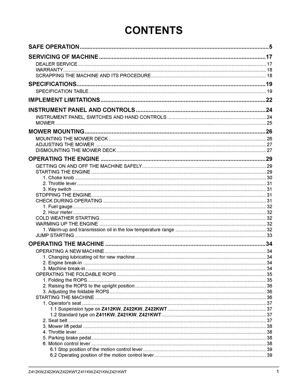KUBOTA Z412KW Z422 Z421 ZERO TURN MOWER OPERATORS MANUAL - WIRE BOUND, COVERS