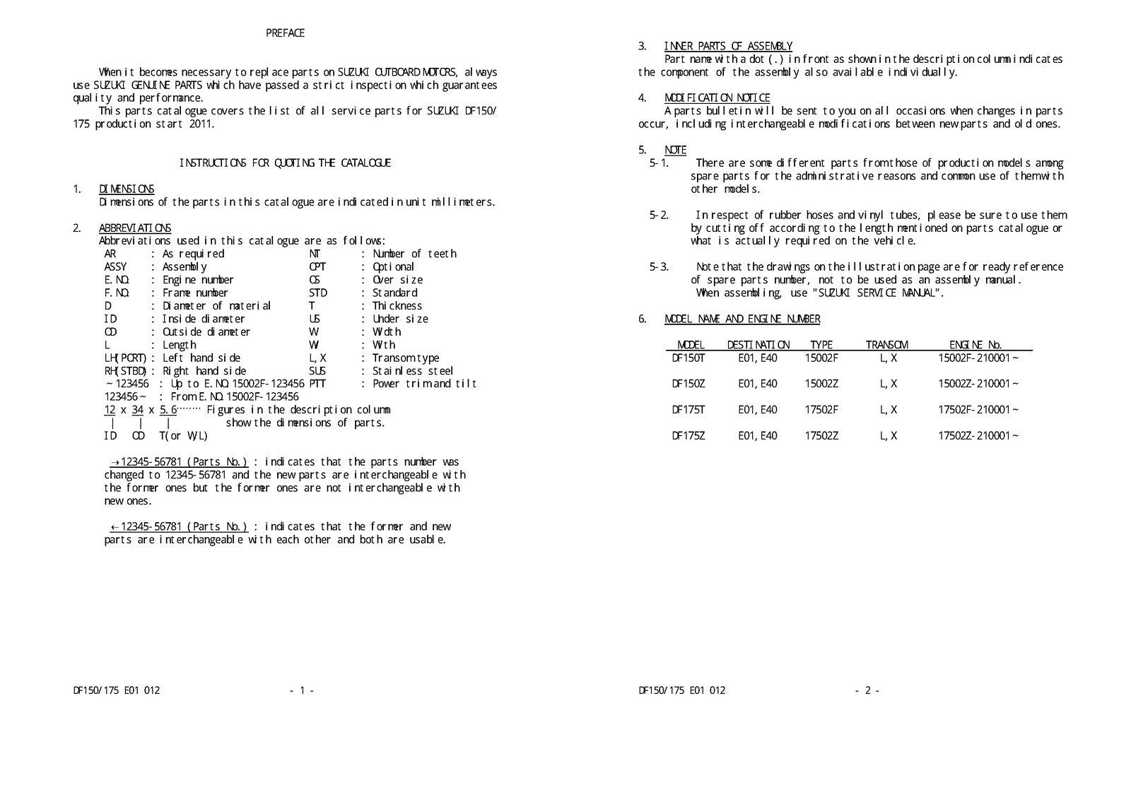 SUZUKI DF150 175T PARTS MANUAL CATALOGUE - STEEL WIRE BOUND - PROTECTIVE COVERS