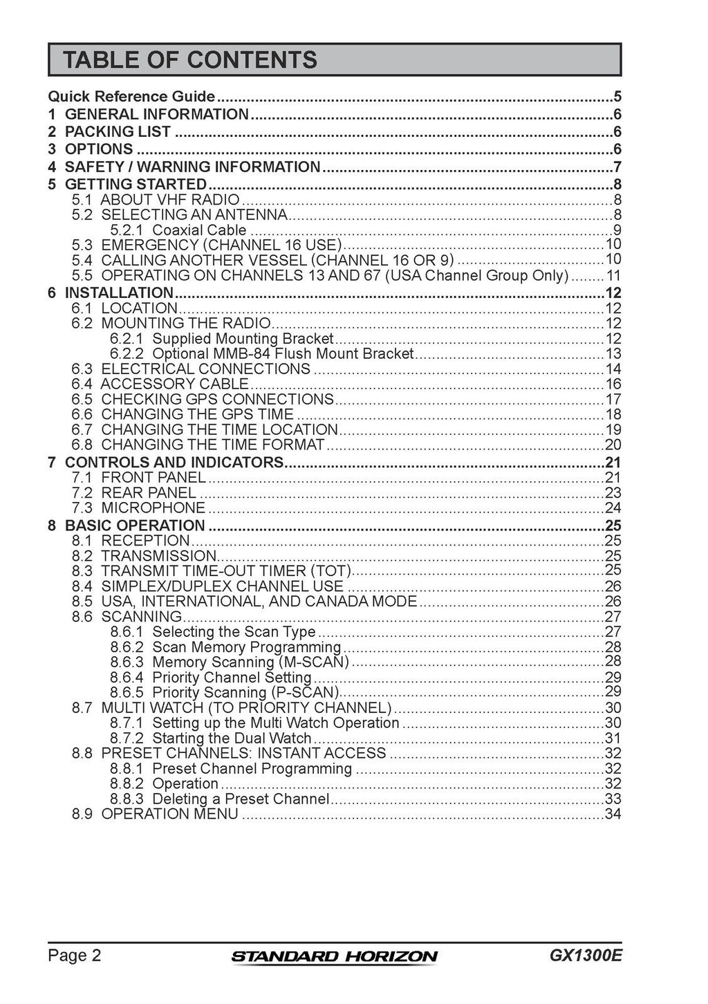 STANDARD HORIZON ECLIPSE GX1300E VHF FM RADIO USER MANUAL - WIRE BOUND - COVERS