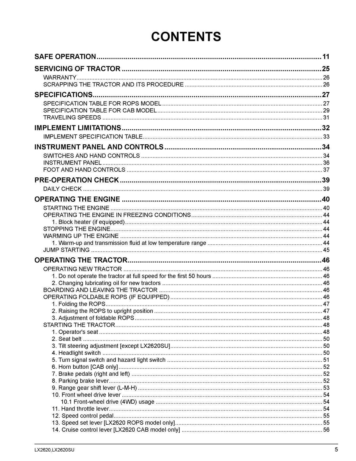 KUBOTA LX2620 LX2620SU OPERATORS MANUAL - STEEL WIRE BOUND - PROTECTIVE COVERS