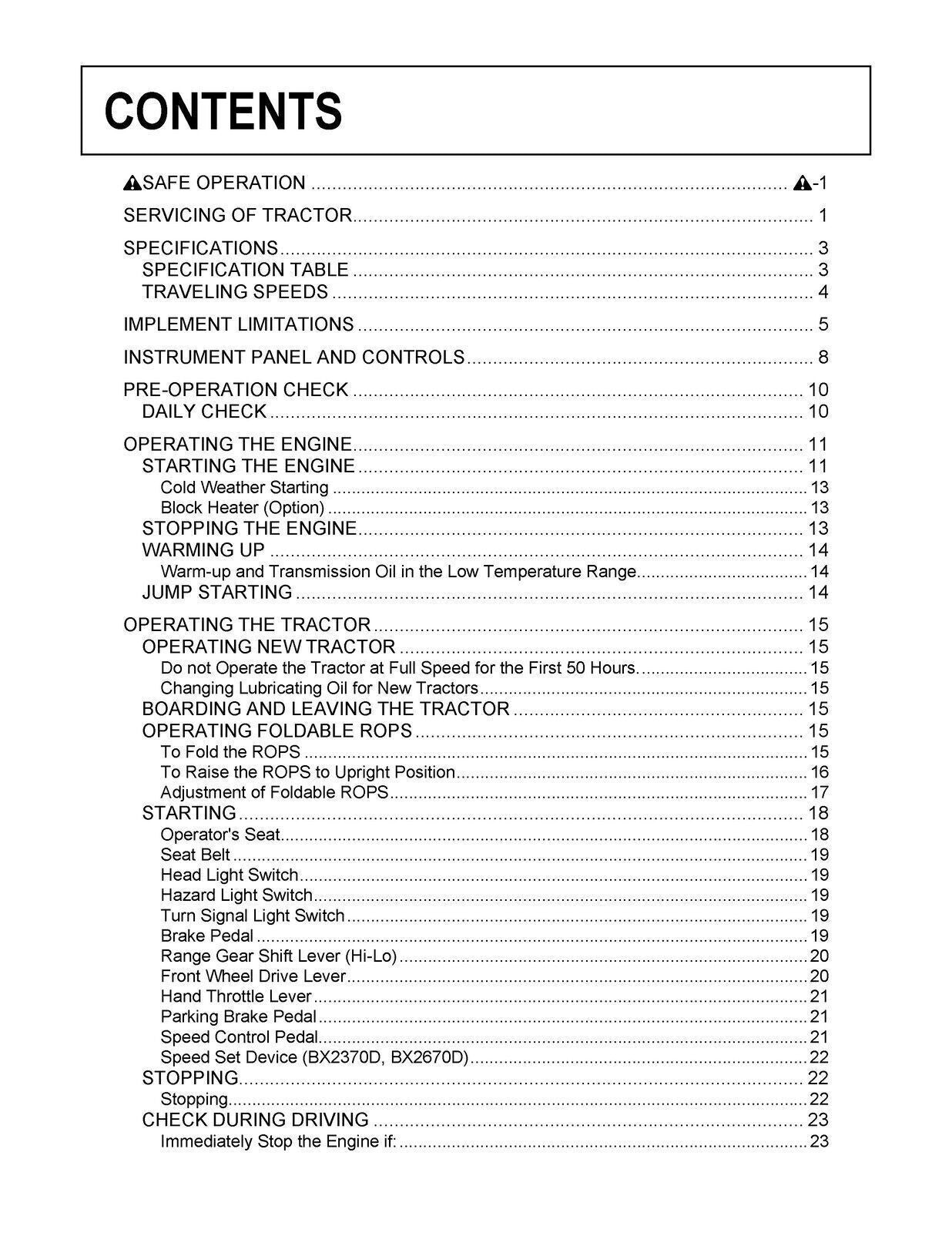 KUBOTA BX1870 BX2370 BX2670 OPERATORS MANUAL - STEEL WIRE BOUND & TOUGH COVERS