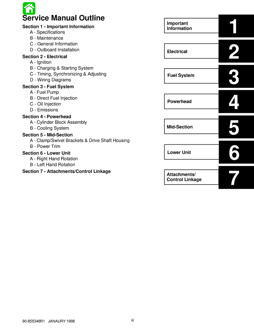 MERCURY MARINER OUTBOARD 200-225-OPTIMAX DFI SERVICE MANUAL 1998-1988 - BOUND