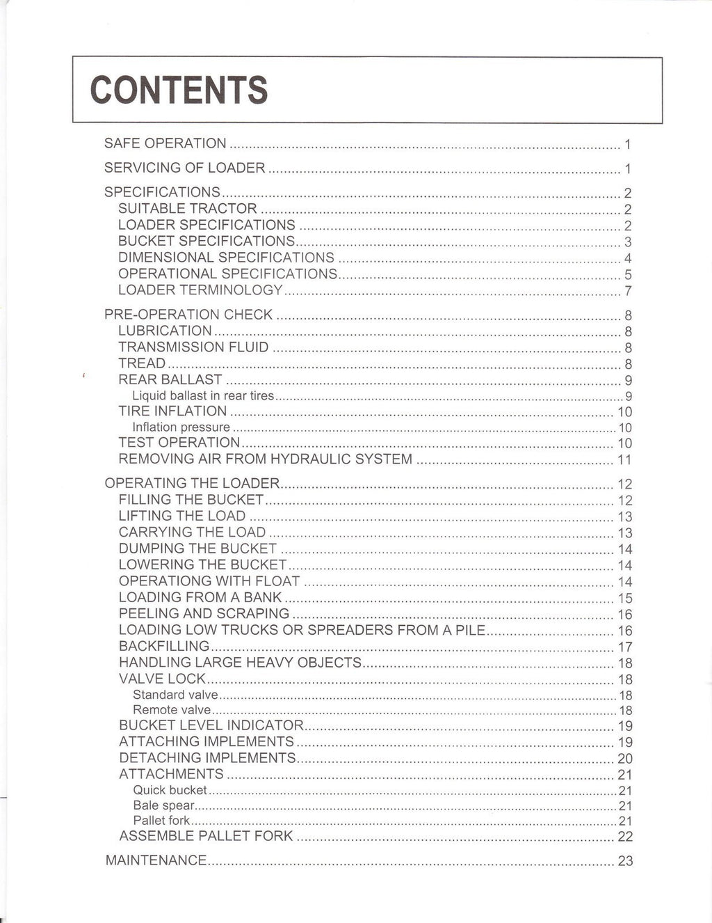 KUBTOA LA513 LA723 LA863 FRONT LOADER OPERATORS MANUAL, WIRE BOUND, TOUGH COVERS