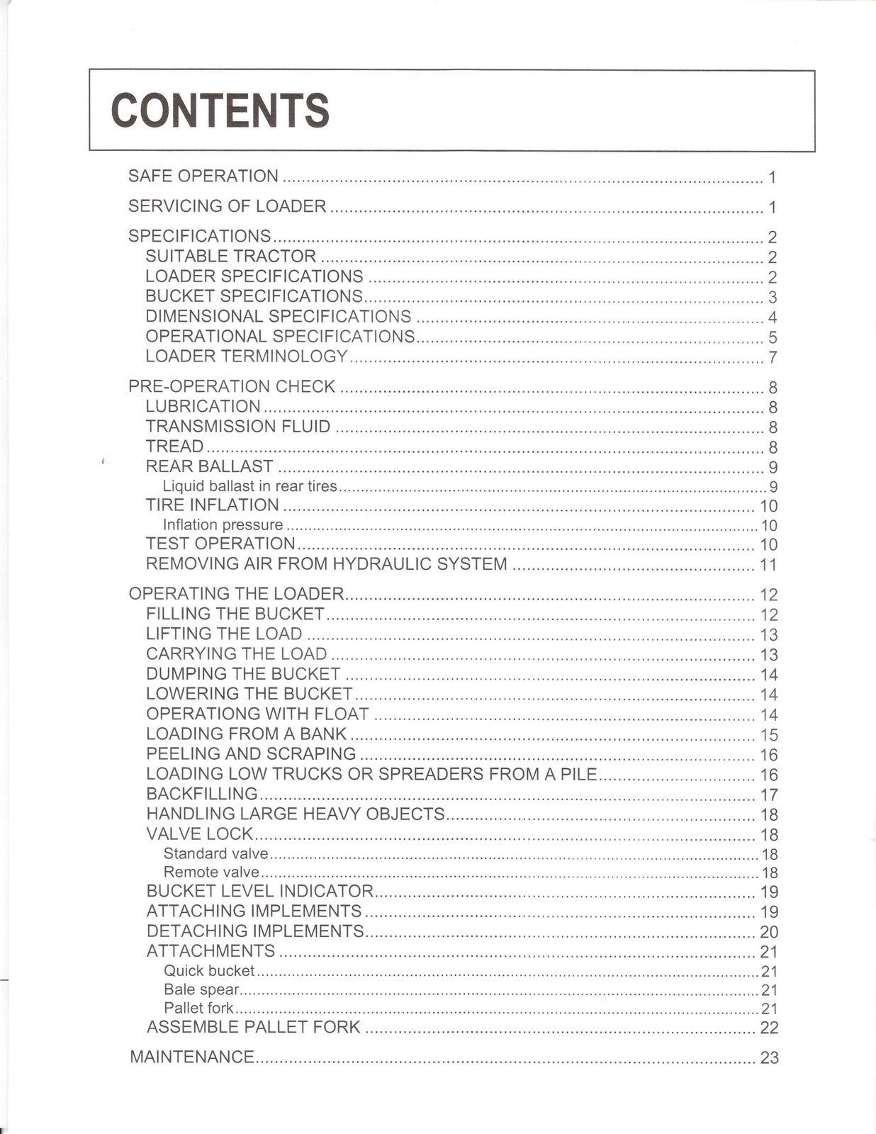 KUBTOA LA513 LA723 LA863 FRONT LOADER OPERATORS MANUAL, WIRE BOUND, TOUGH COVERS