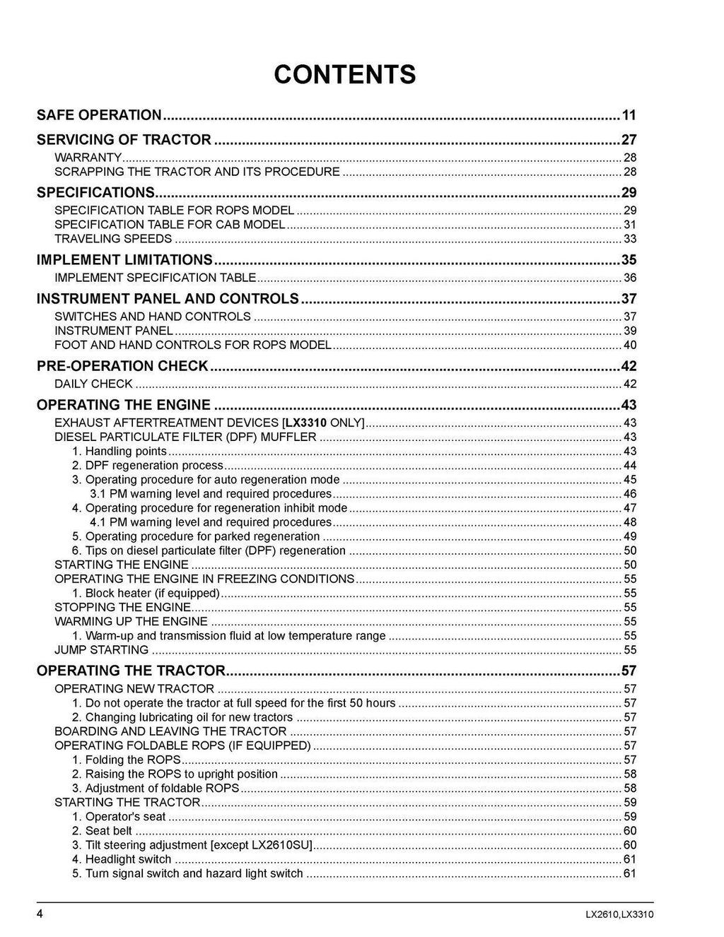 KUBOTA LX2610 LX2610SU LX3310 OPERATORS MANUAL - WIRE BOUND - PROTECTIVE COVERS