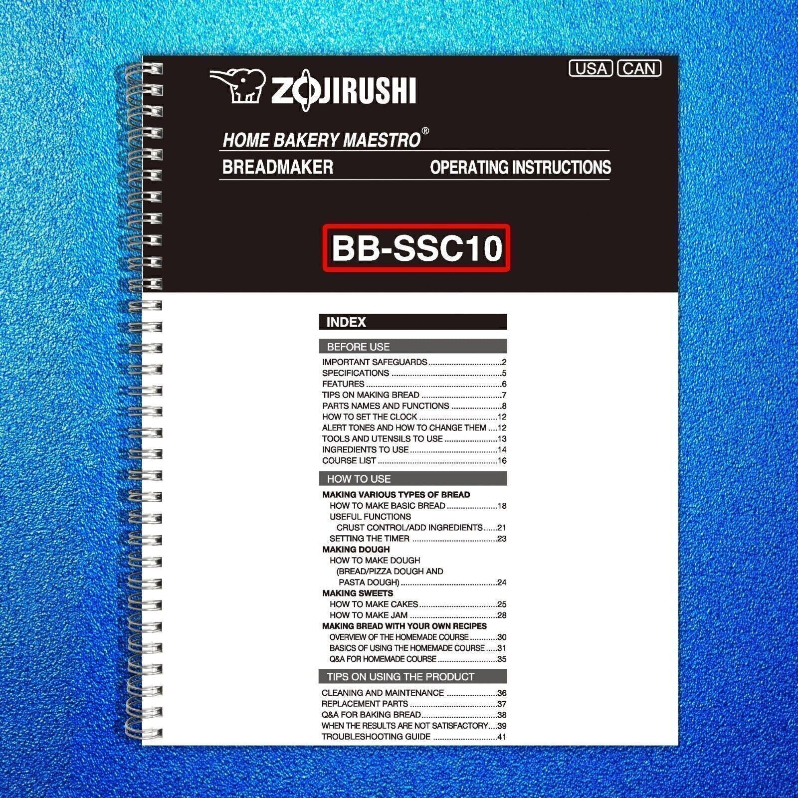 Zojirushi BB-SSC10 Bread Machine Manual + 38 Pg Recipe Book BUNDLE - Wire Bound