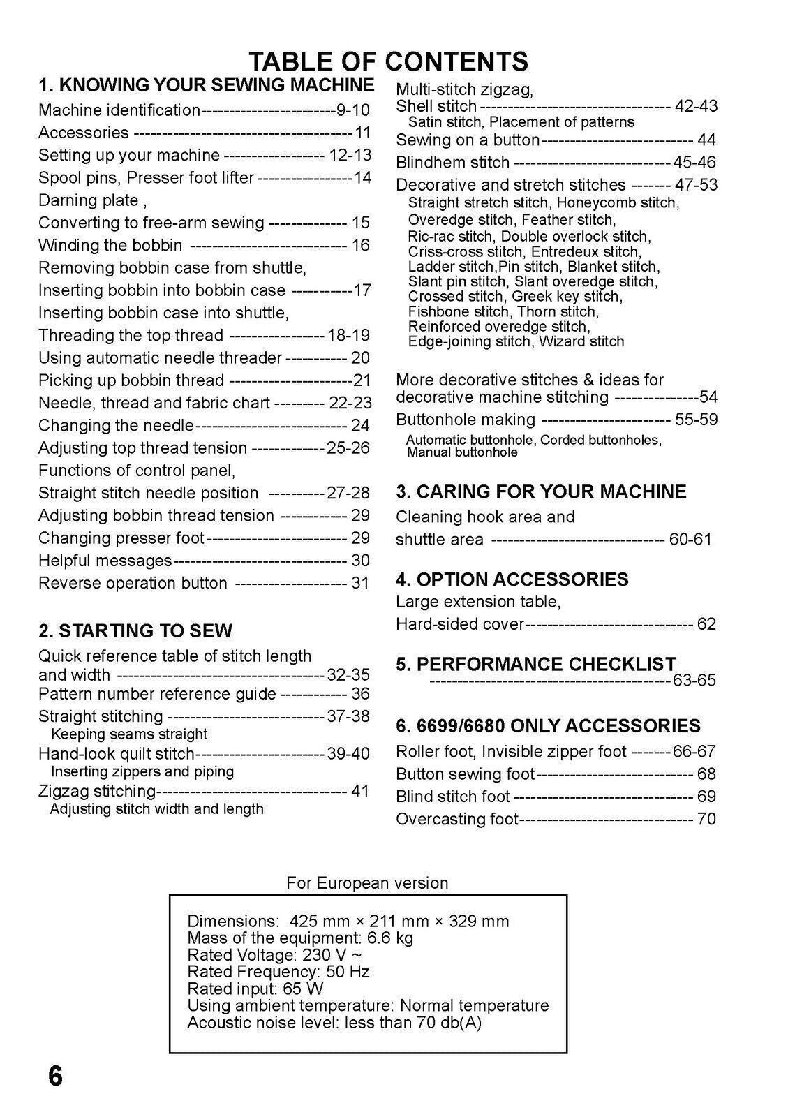 SINGER 6660 6680 6699 Sewing Machine User Manual Operation [WIRE BOUND UPGRADE]
