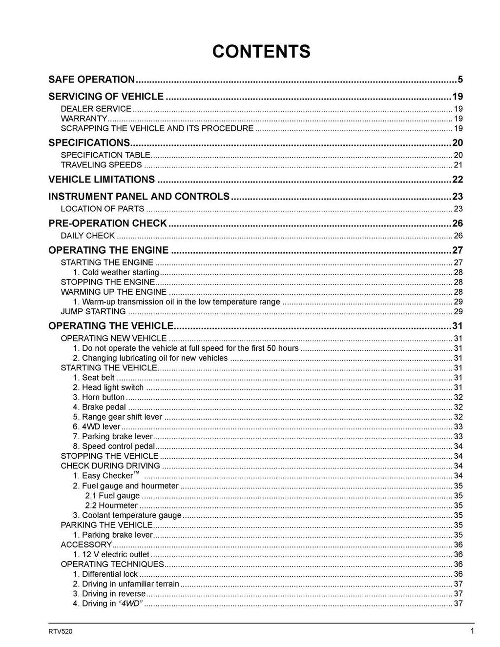 KUBOTA RTV520 Utility Vehicle Operators Manual - STEEL WIRE BOUND - TOUGH COVERS