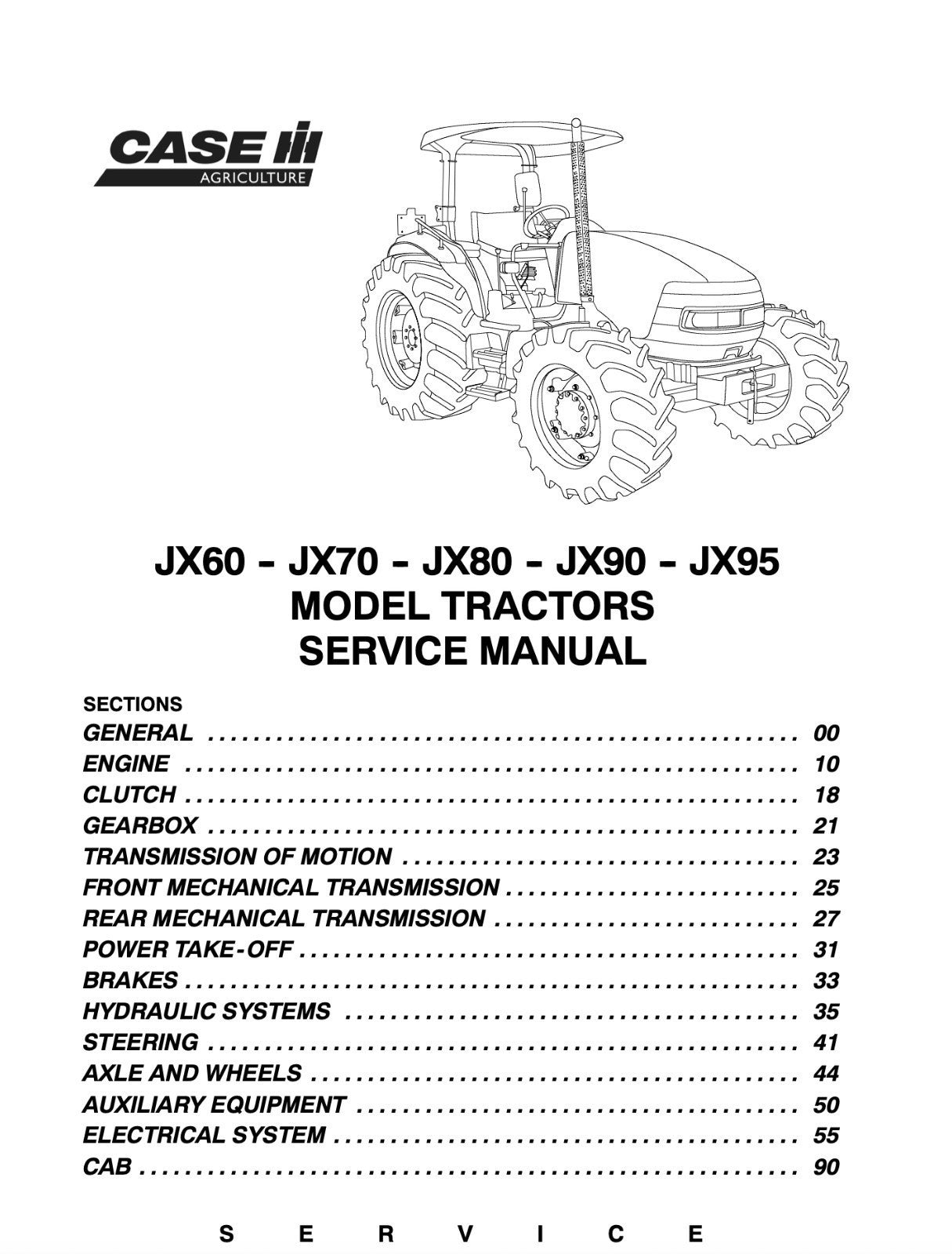 CASE IH JX60 JX70 JX80 JX90 JX95 SERVICE MANUAL - WIRE BOUND-COVERS- XL FOLDOUTS