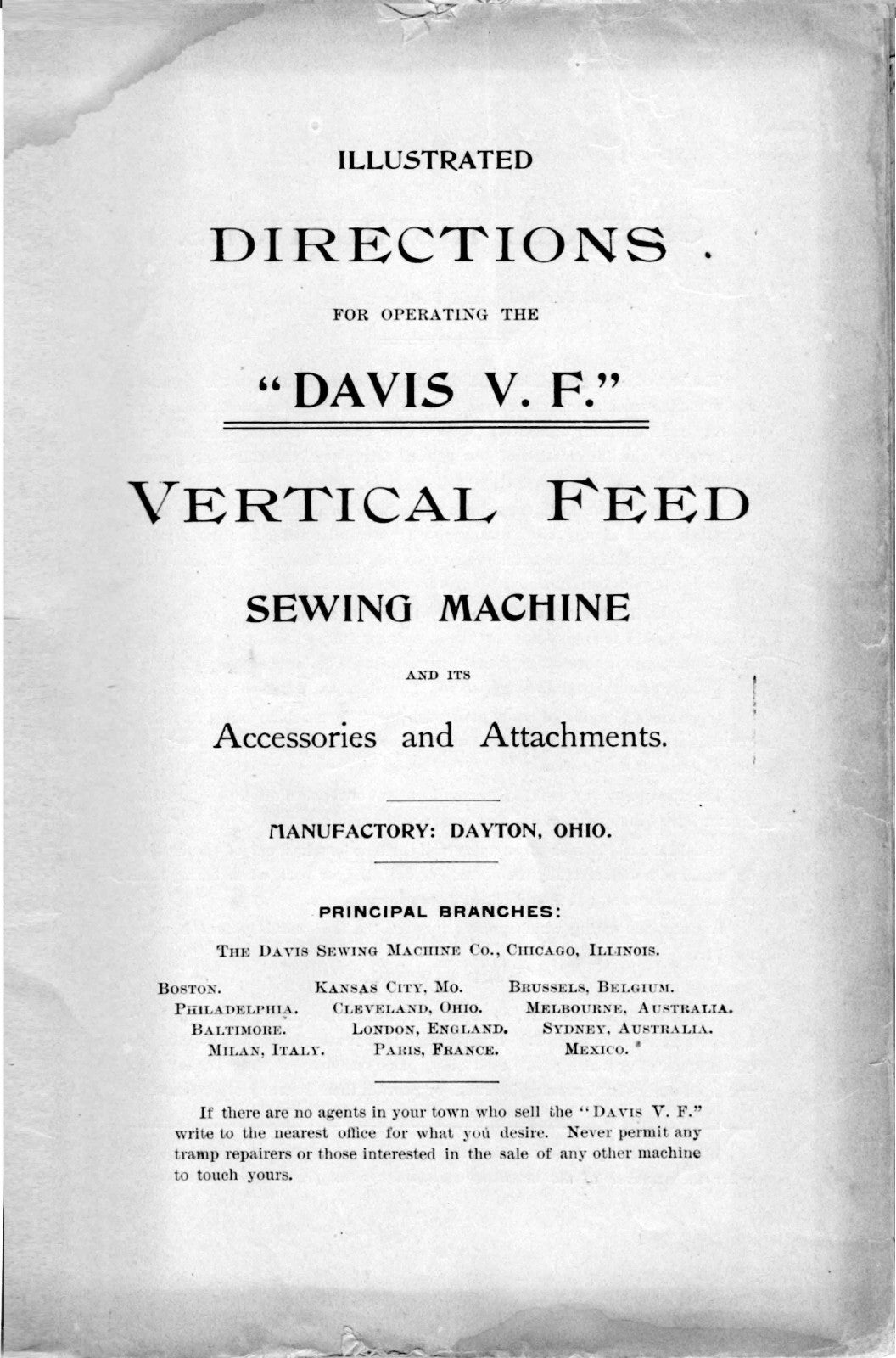 DAVIS Vertical Feed Sewing Machine Instruction Manual - WIRE BOUND - COVERS