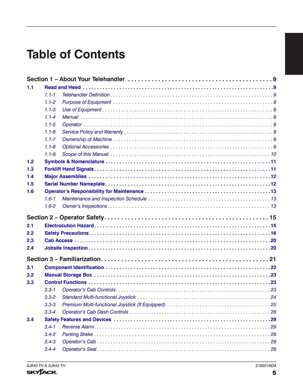 SKYJACK SJ643 TH SJ843 TH OPERATING MANUAL - STEEL WIRE BOUND - TOUGH COVERS