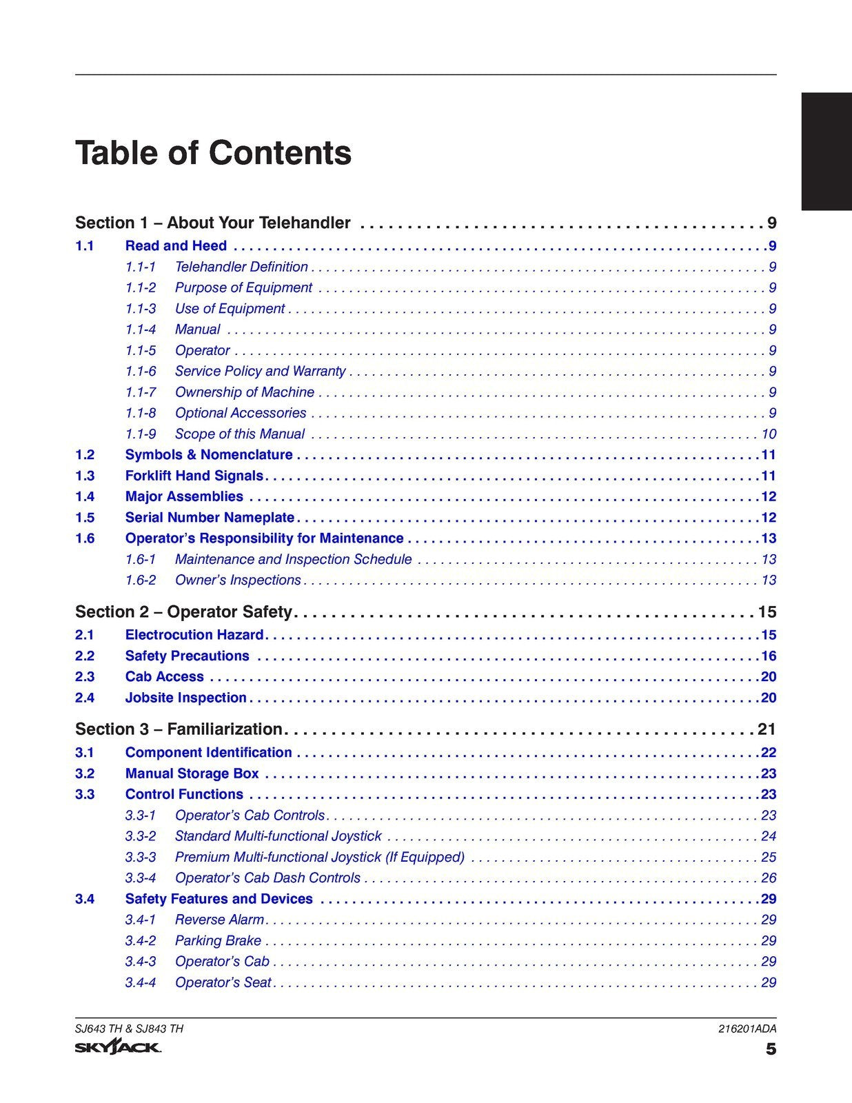 SKYJACK SJ643 TH SJ843 TH OPERATING MANUAL - STEEL WIRE BOUND - TOUGH COVERS
