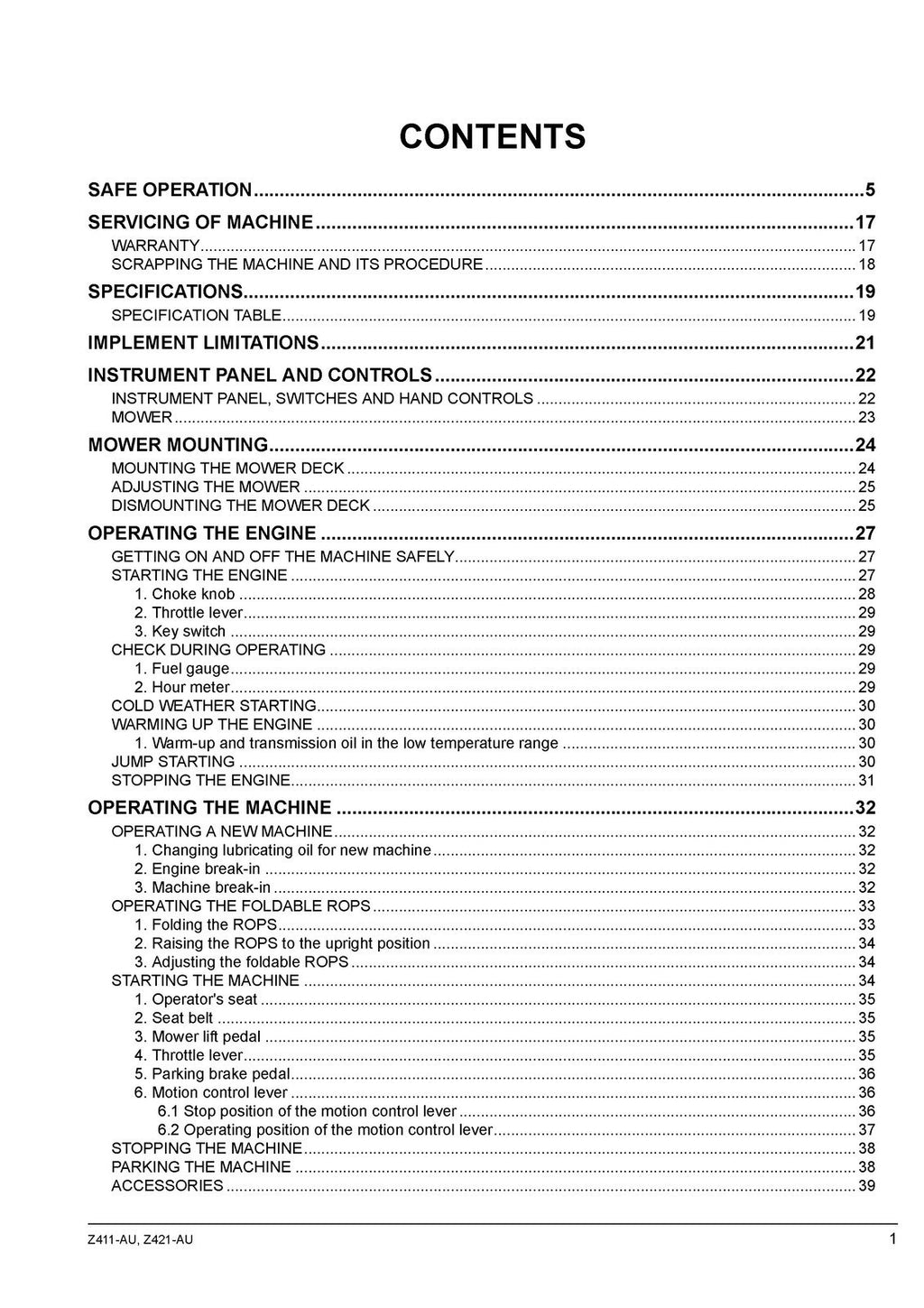 KUBOTA Z411-AU Z421-AU ZERO TURN MOWER OPERATORS MANUAL - WIRE BOUND - COVERS