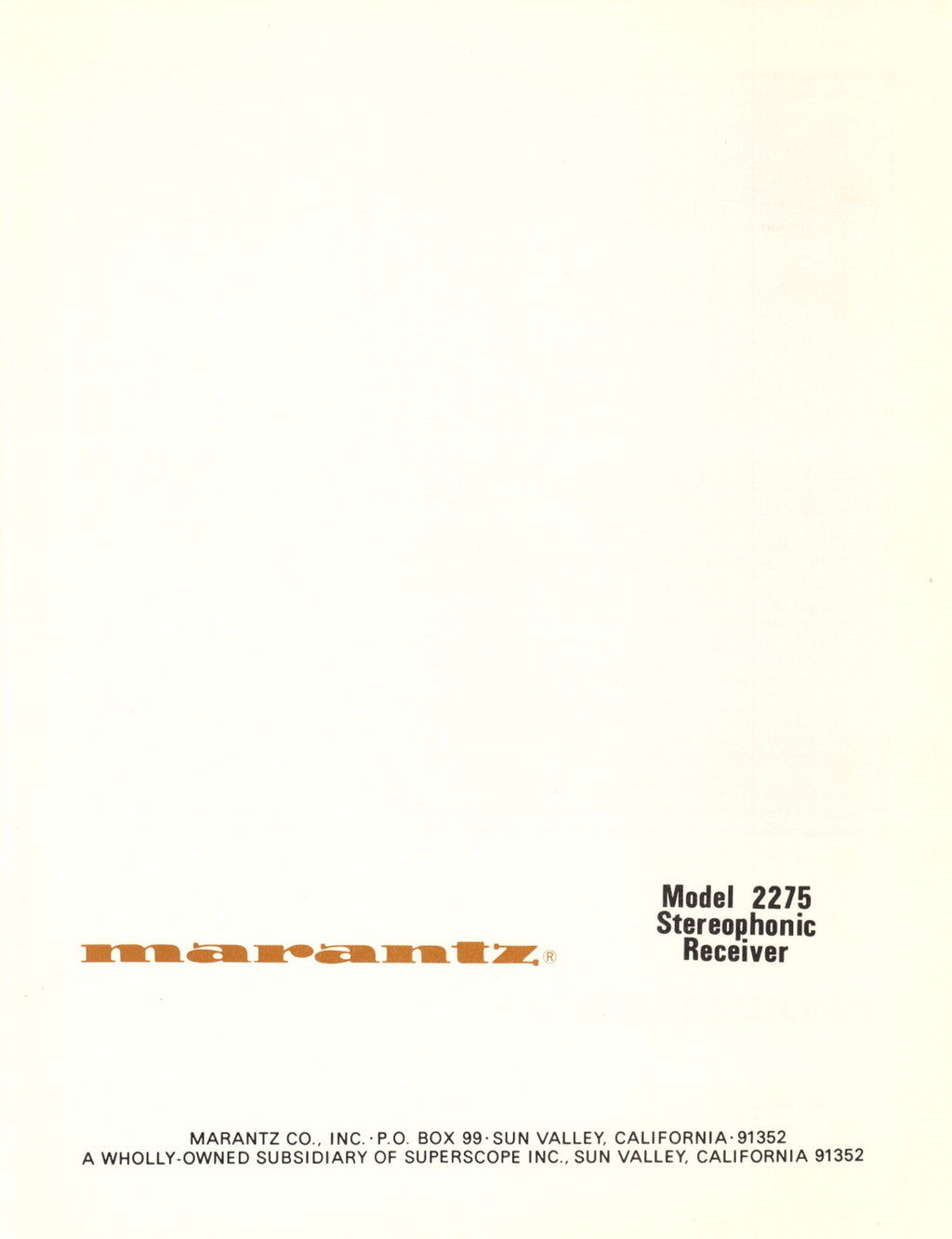 MARANTZ 2275 Stereophonic Receiver Instruction Manual - WIRE BOUND- TOUGH COVERS