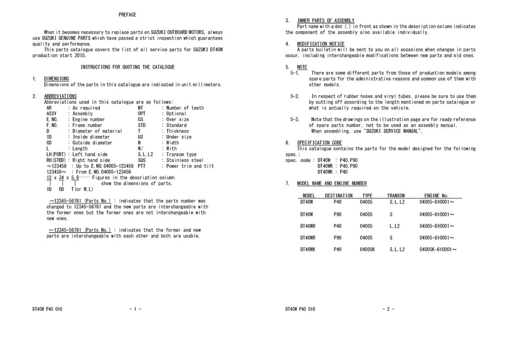 SUZUKI DT40W DT40WR DT40WK PARTS CATALOGUE MANUAL - WIRE BOUND TOUGH COVERS