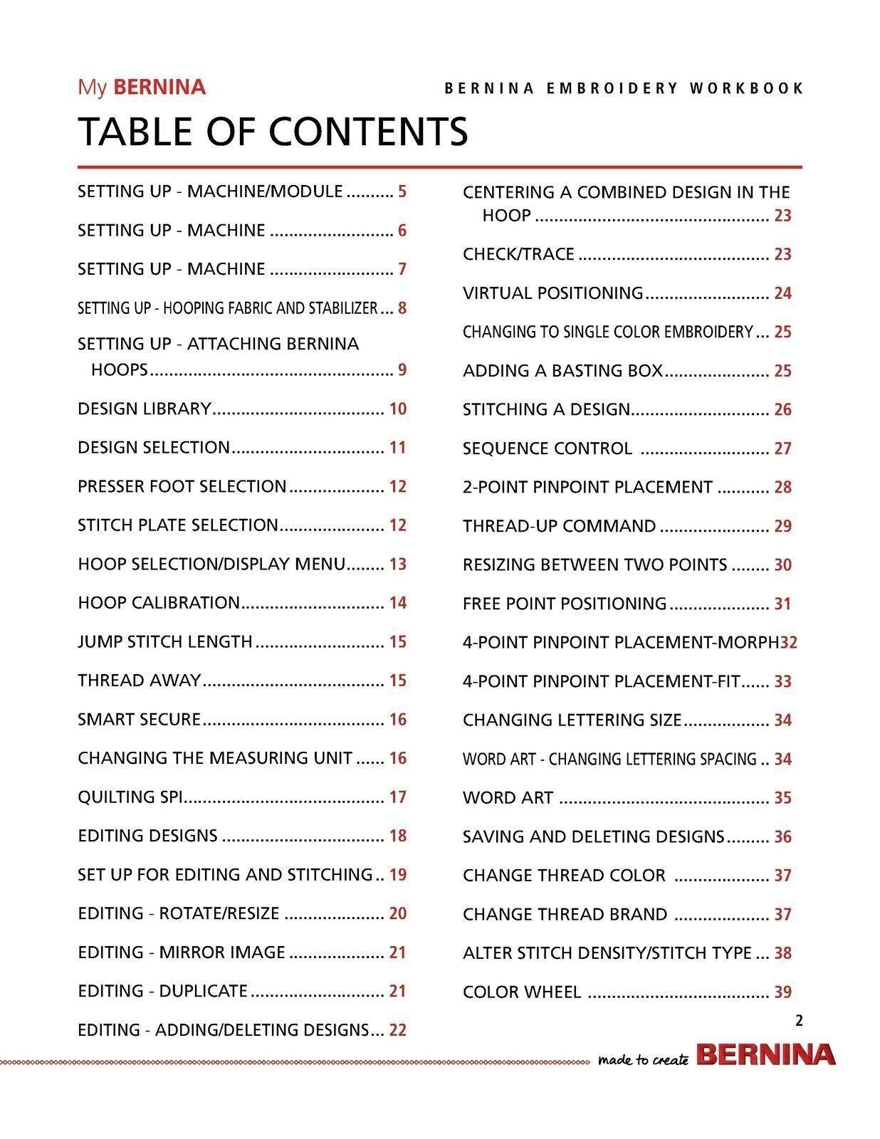 BERNINA Embroidery Workbook  - Full Color Manual,  Steel Wire Bound