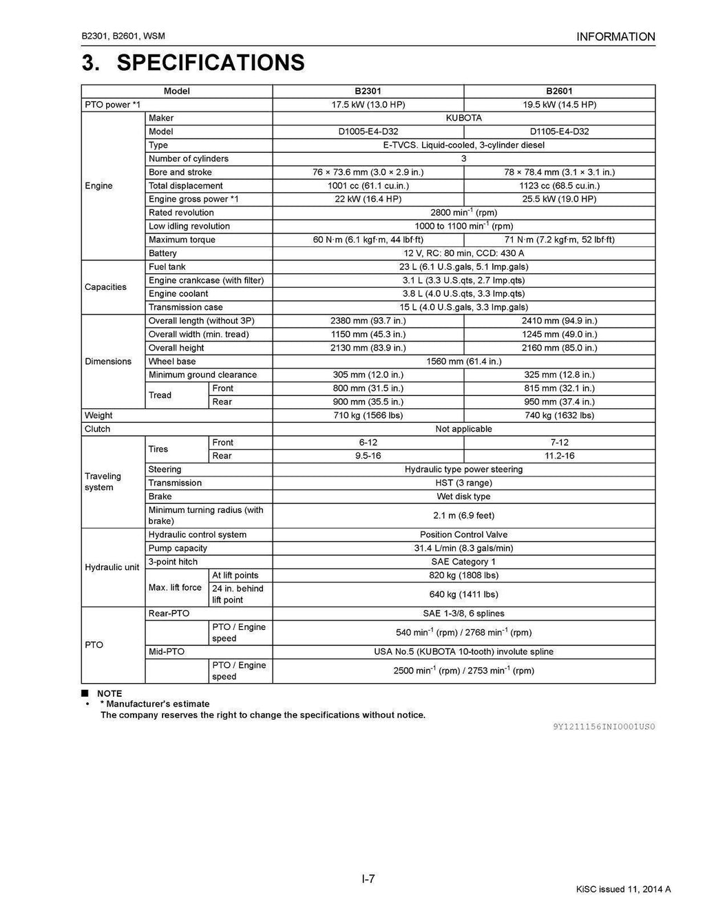 Kubota B2301 B2601 Workshop Service User Manual Operation Guide, Wire Bound