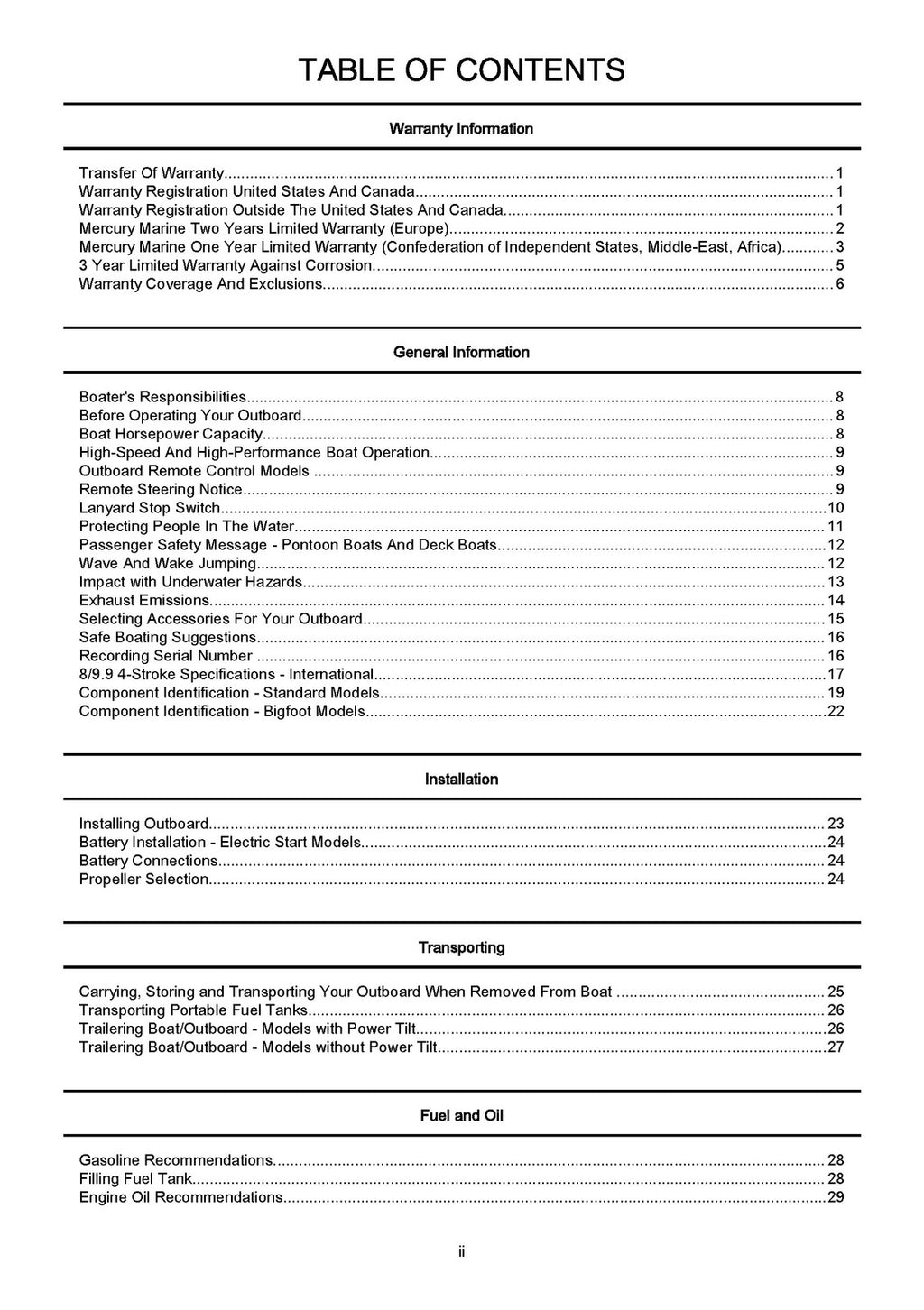 MERCURY 8/  9.9 & 9.9 Bigfoot 4-Stroke Operation Manual - WIRE BOUND - COVERS