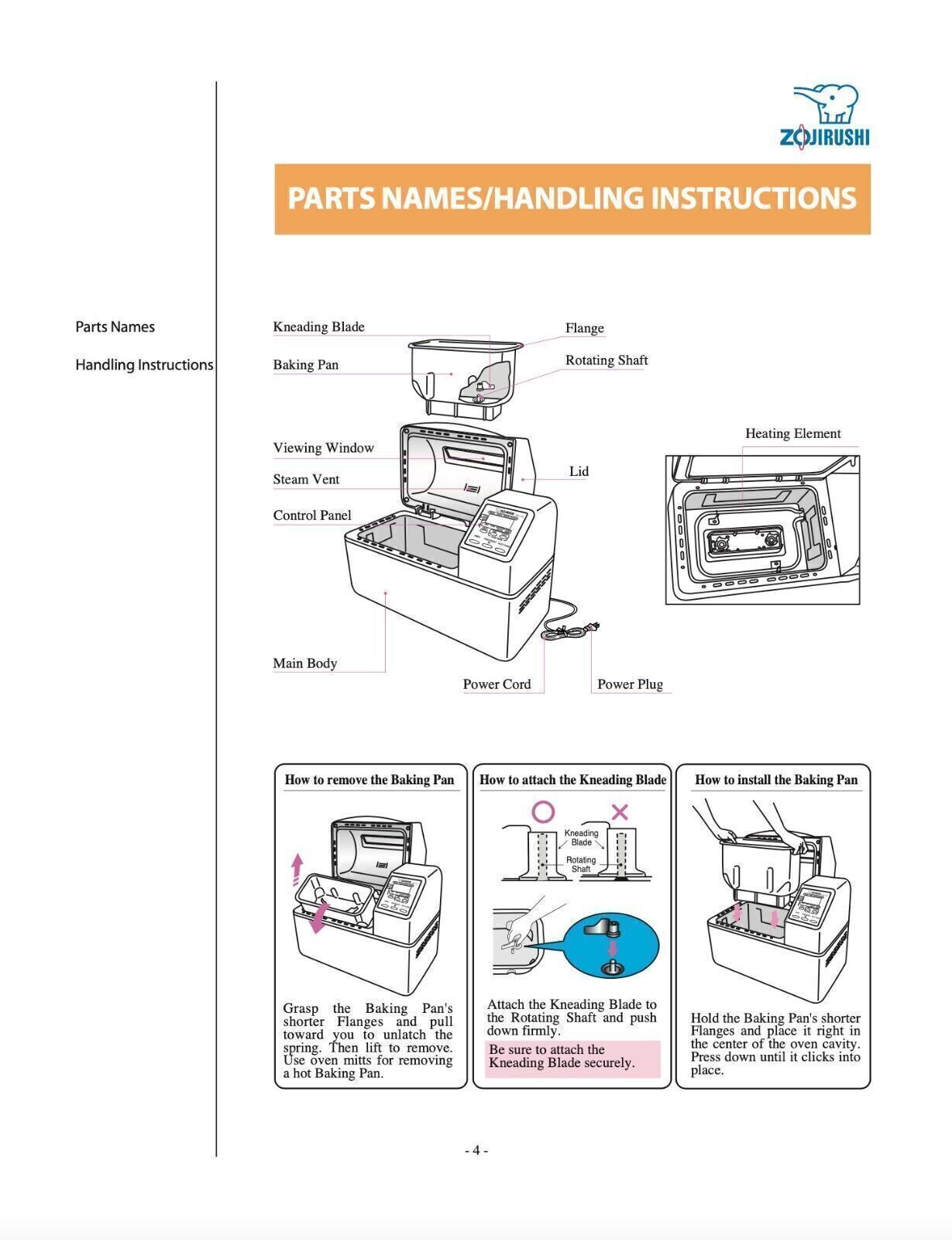 Zojirushi BBCC-X20 Bread Machine Owners Manual User Guide Instruction COLORCOPY