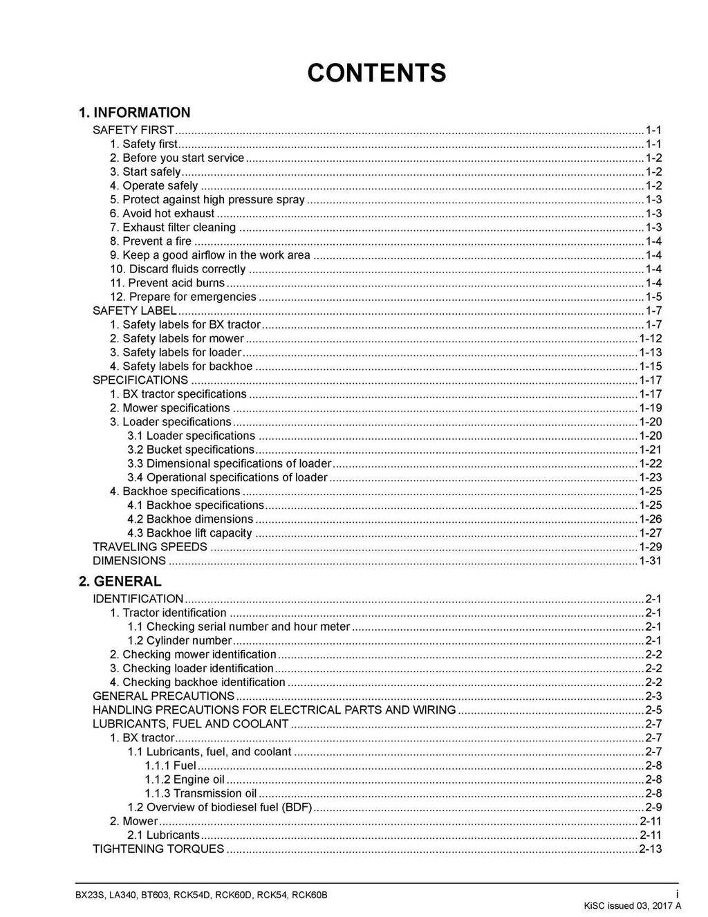 KUBOTA BX23S LA340 BT603 RCK54D RCK60D RCK54 RCK60B WORKSHOP MANUAL, XL FOLDOUTS