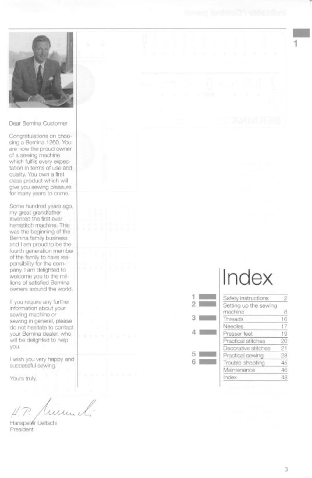 BERNINA 1260 Sewing Machine User Manual - STEEL WIRE BOUND - PROTECTIVE COVERS