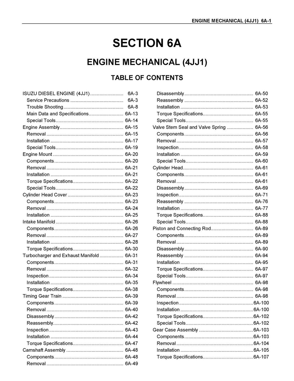 ISUZU D-Max 2001 4JJ1 Engine SECTION 6 Service Manual - BOUND - TOUGH COVERS