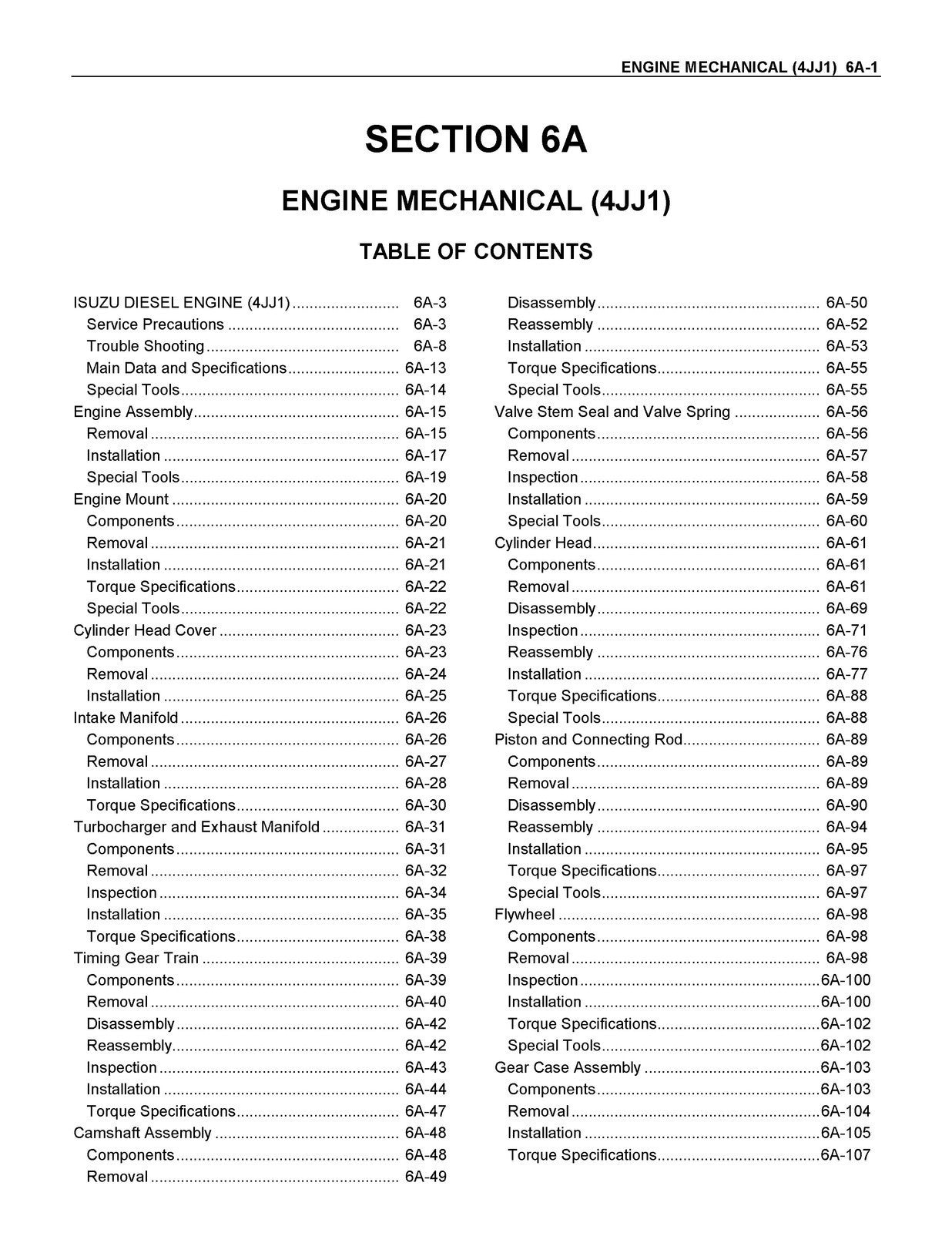 ISUZU D-Max 2001 4JJ1 Engine SECTION 6 Service Manual - BOUND - TOUGH COVERS