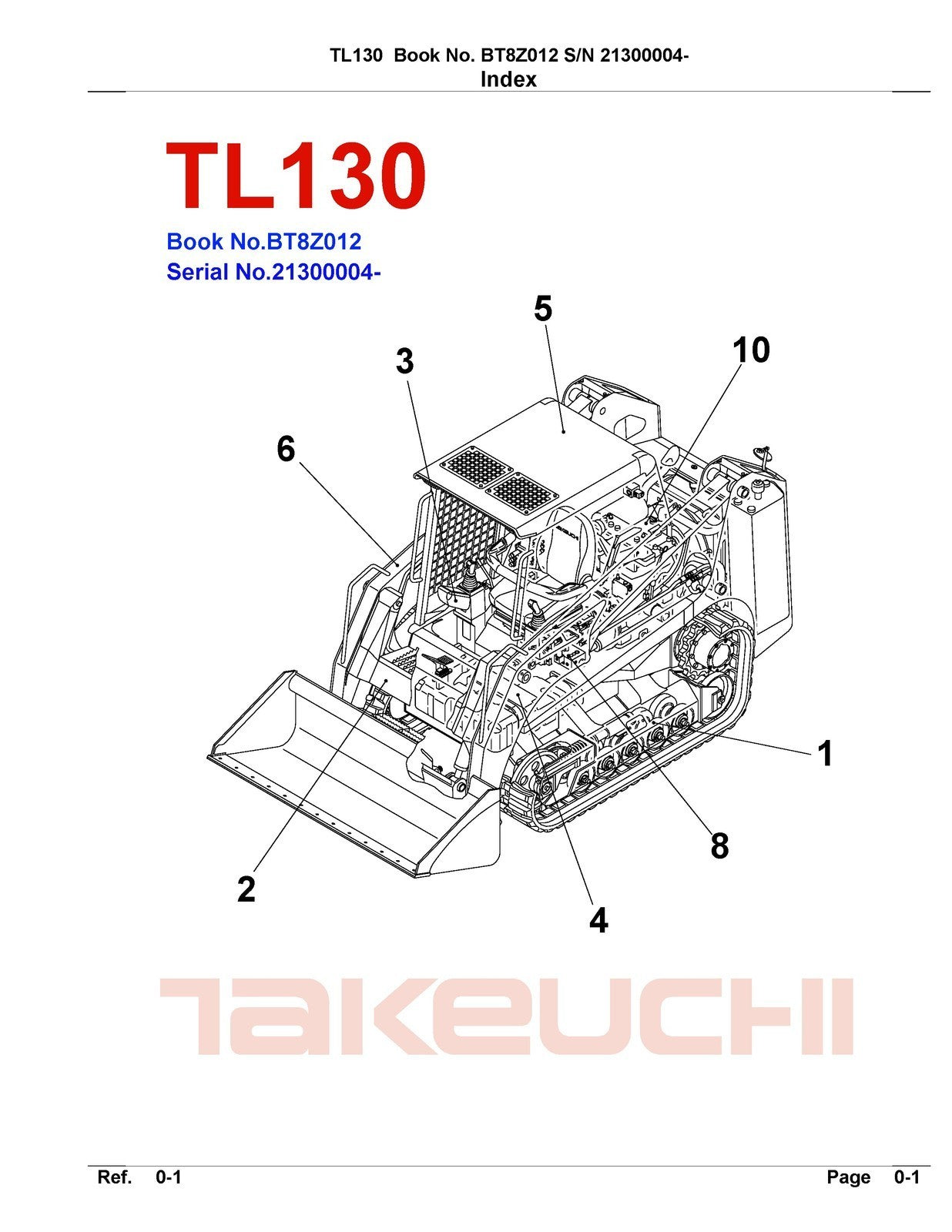 TAKEUCHI TL130 PARTS & OPERATOR & SERVICE MANUAL BUNDLE, WIRE BOUND, TOUGH COVER