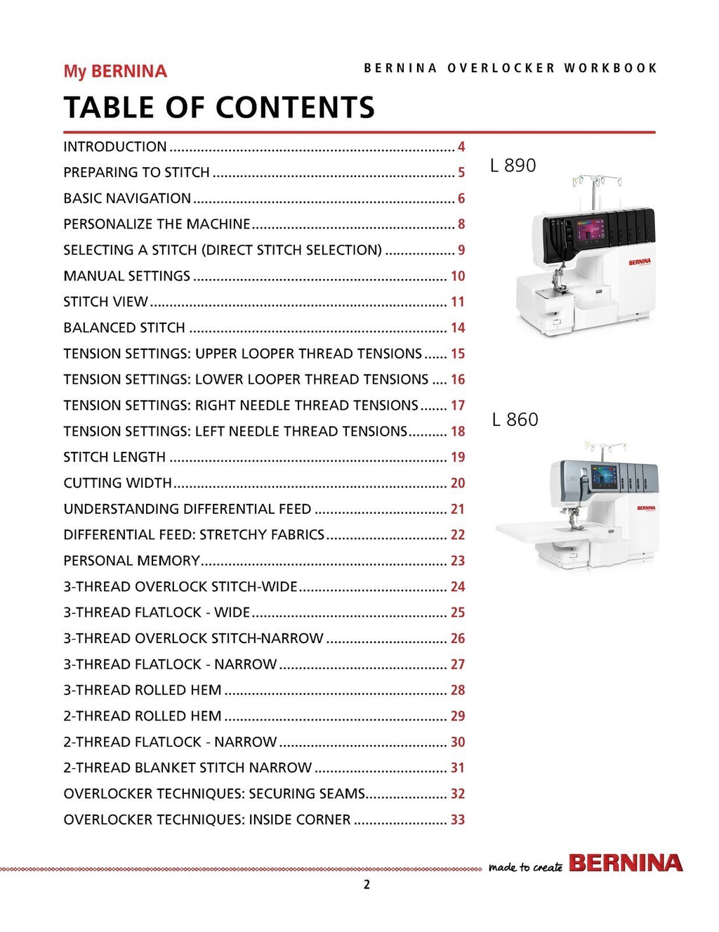 BERNINA Workbook 1 Serger Use for Overlocker L 860 890: WIRE BOUND, TOUGH COVERS
