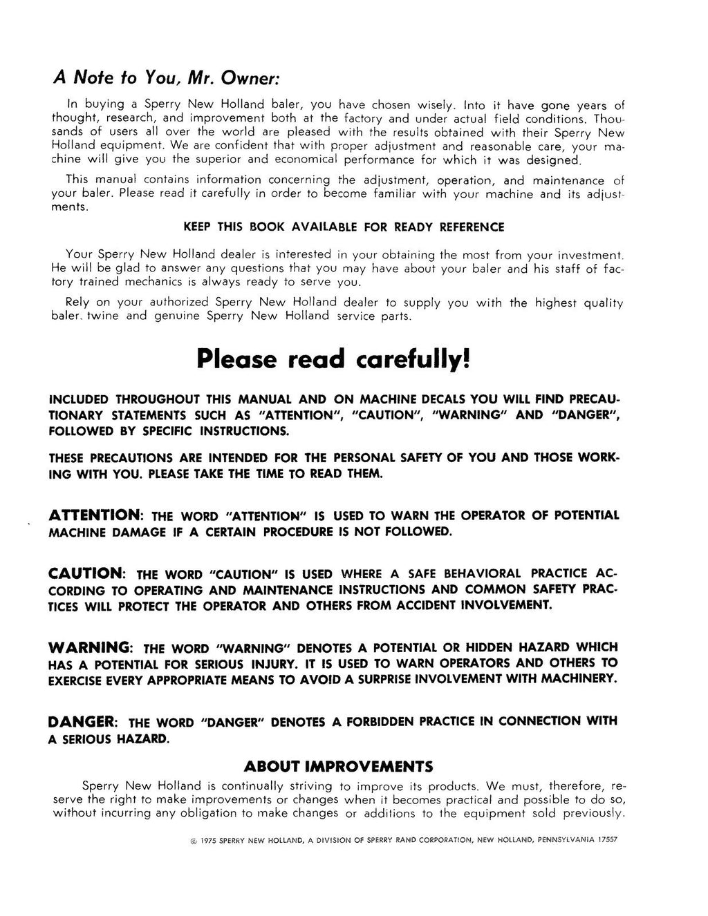 New Holland 276 HayLiner Operators Manual - STEEL WIRE BOUND - PROTECTIVE COVERS