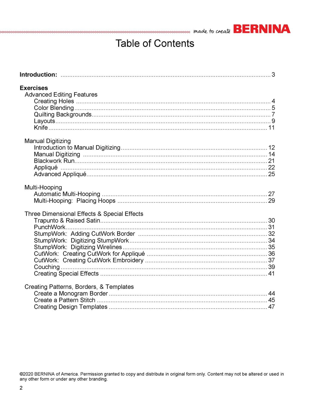 BERNINA Embroidery Software 8.2 WORKBOOK 3 ADVANCED FEATURES, WIRE BOUND, COVERS