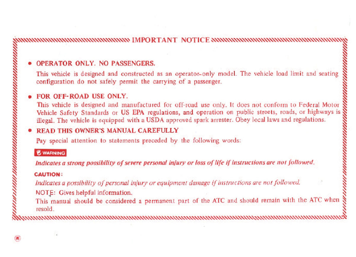 HONDA ATC250R Three Wheeler Owners Manual 1983 - STEEL WIRE BOUND - TOUGH COVERS