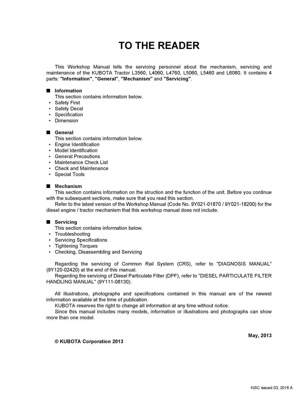 KUBOTA L3560 L4060 L4760 L5060 L5460 L6060 WORKSHOP MANUAL - WIRE BOUND - COVERS