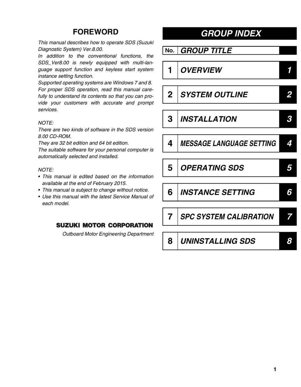 SUZUKI OUTBOARD MOTOR DIAGNOSTIC SYSTEM SOFTWARE v 8.00 User Manual - WIRE BOUND