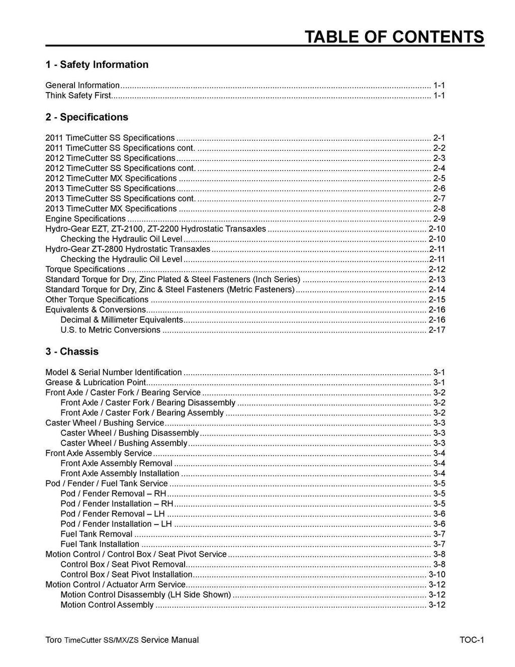 TORO Timecutter SS MX ZS 2011-2013 SERVICE Manual Instruction Owners User Manual