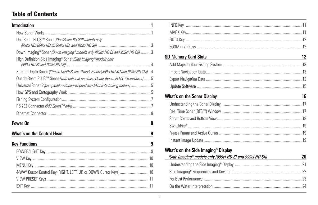 Humminbird 959ci HD 999ci HD 800 Series 900 Series Owners Manual Instructions