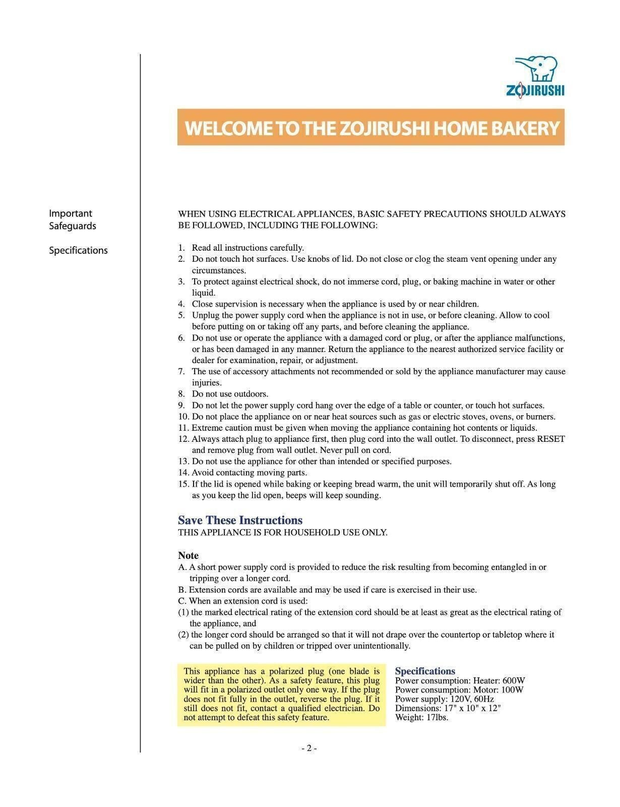 Zojirushi BBCC-V20 Bread Machine Owners Manual User Guide Instruction COLORCOPY