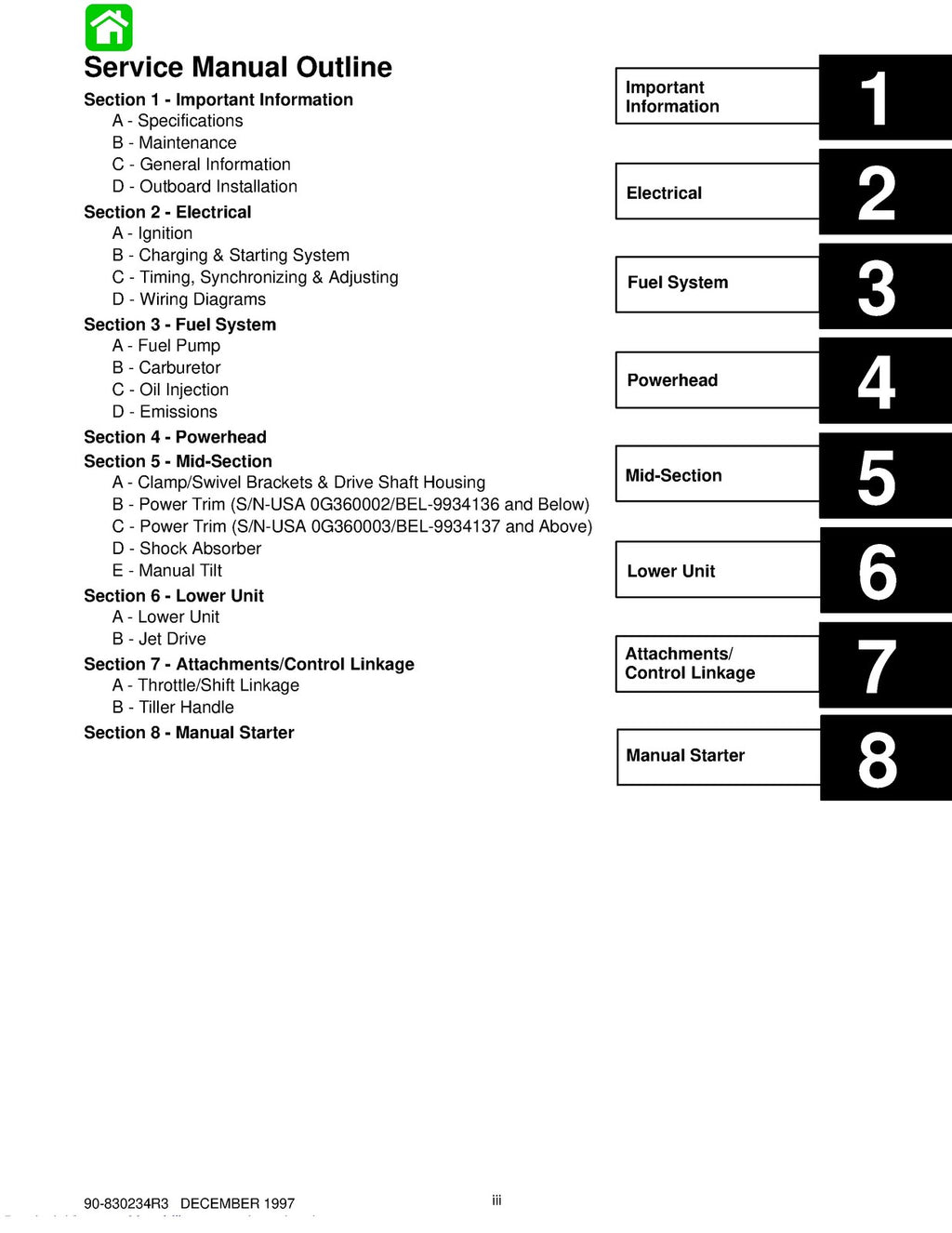 MERCURY 75 MARATHON 75 SEA PRO 90 100 115 125 65/80 JET '97 SERVICE MANUAL BOUND