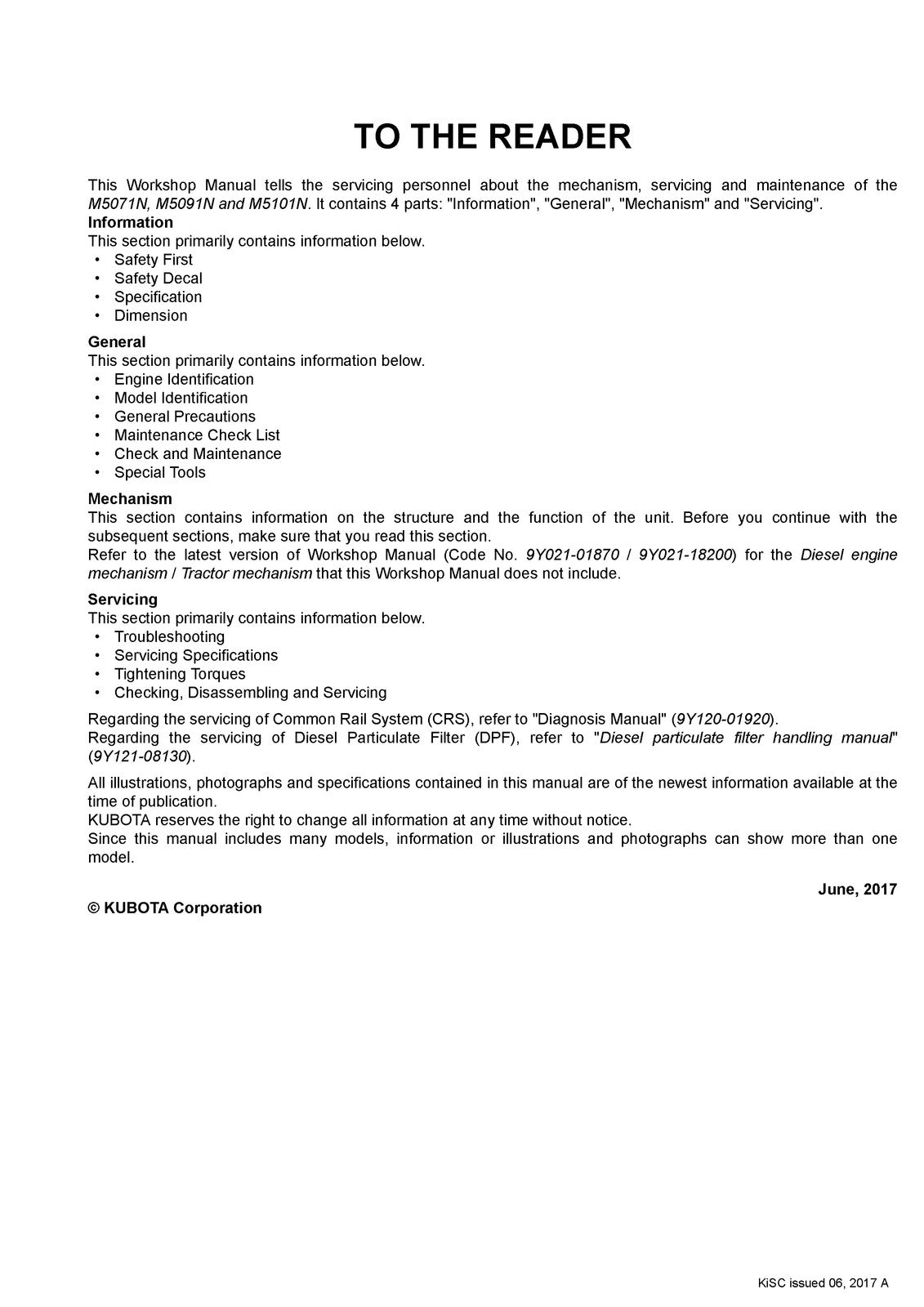KUBOTA M5071N M5091N M5101N WORKSHOP MANUAL - WIRE BOUND & TOUGH COVERS