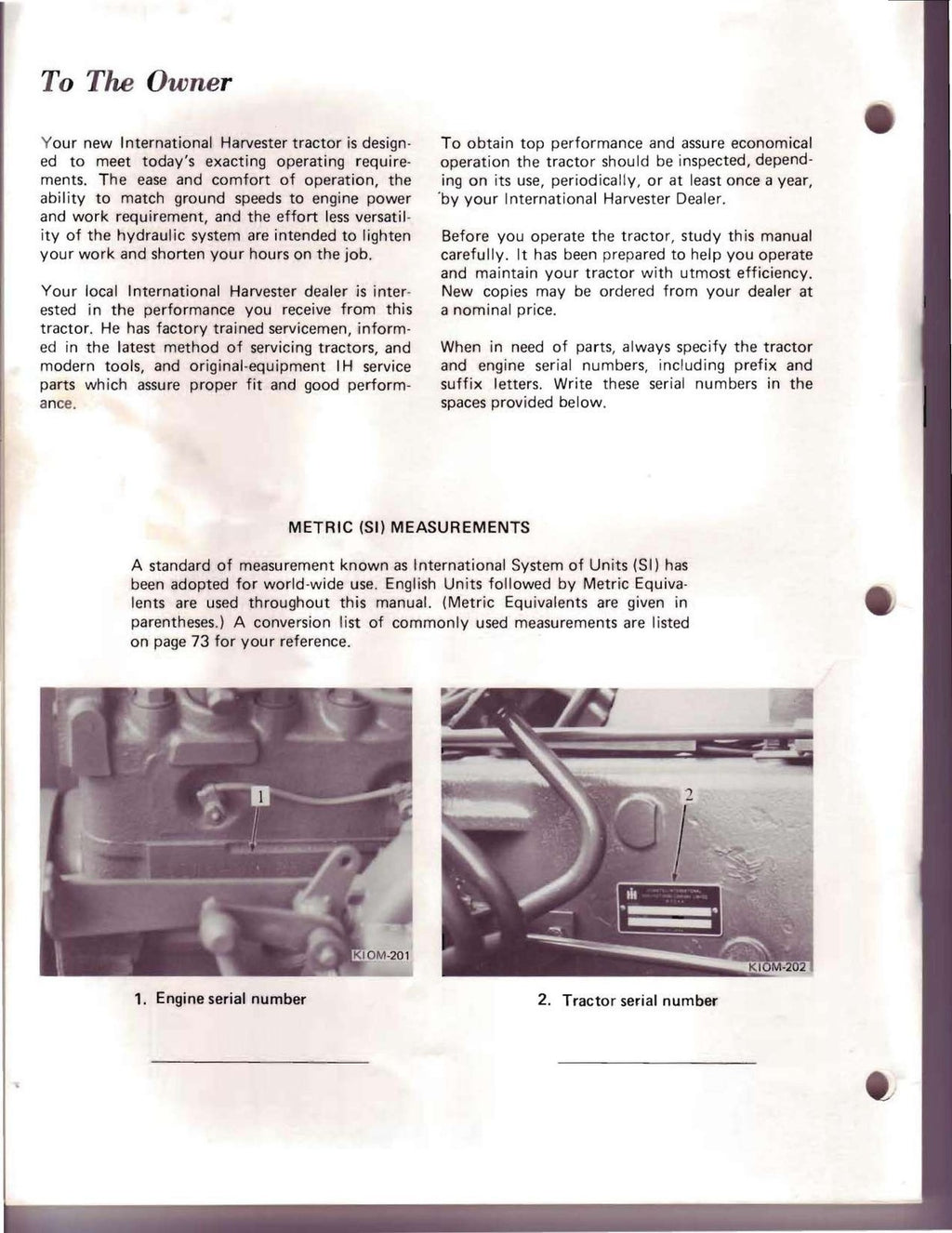 INTERNATIONAL 274 TRACTOR OPERATORS MANUAL - WIRE BOUND - PROTECTIVE COVERS