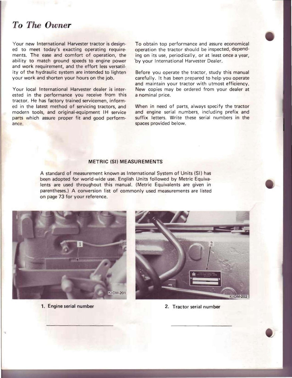 INTERNATIONAL 274 TRACTOR OPERATORS MANUAL - WIRE BOUND - PROTECTIVE COVERS